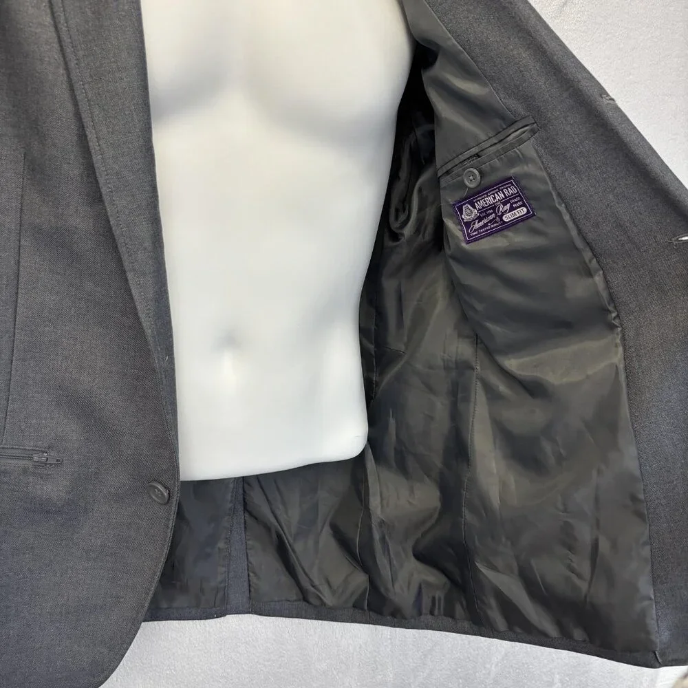 American Rag Cie Blazer Jacket Mens Medium Slim Fit Gray Sport Coat‎ Zip Pockets